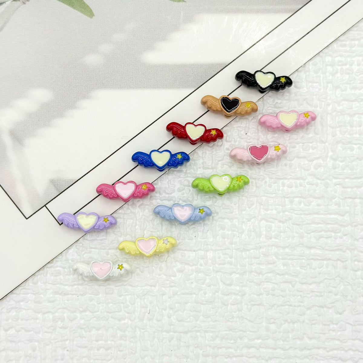 Heart Wing Metal Beads 14mm Bright Enamel Painted Alloy 20pcs