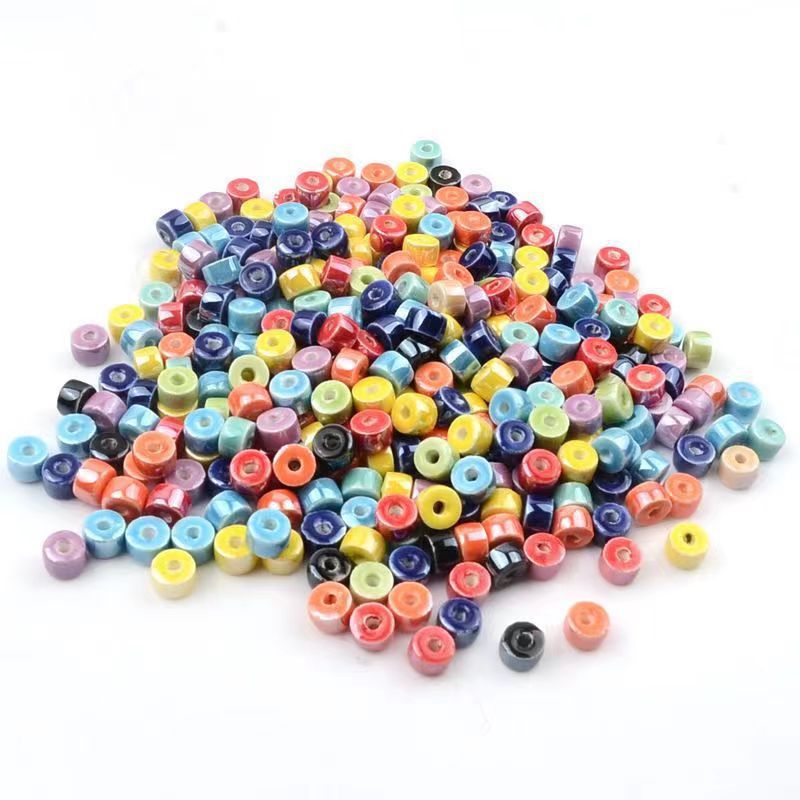 Cylindrical Ceramic Beads 6mm Glossy Rainbow Spacer 10pcs 2