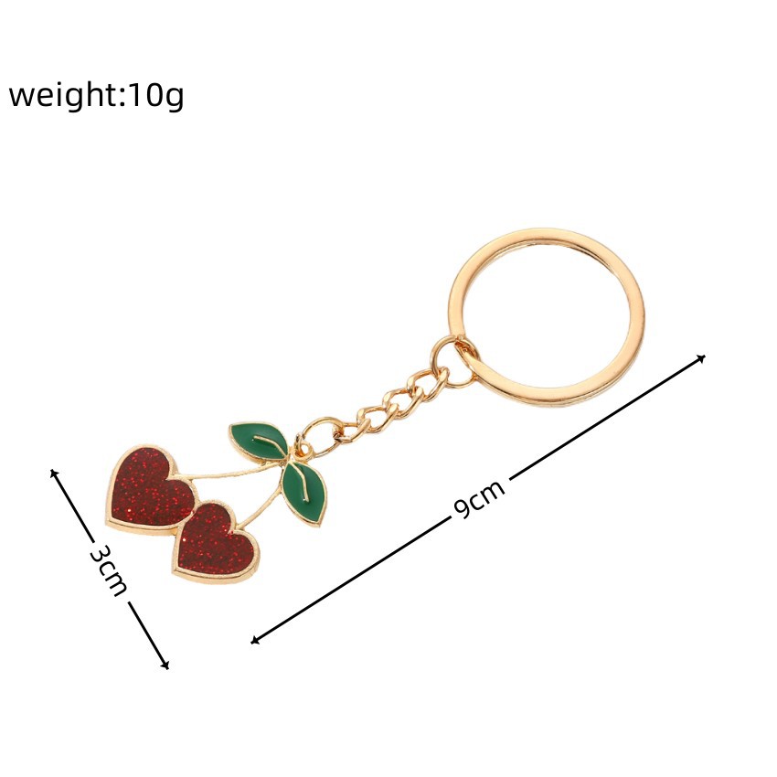 Vintage Alloy Cherry Keychain Glossy Red Heart Charm 5