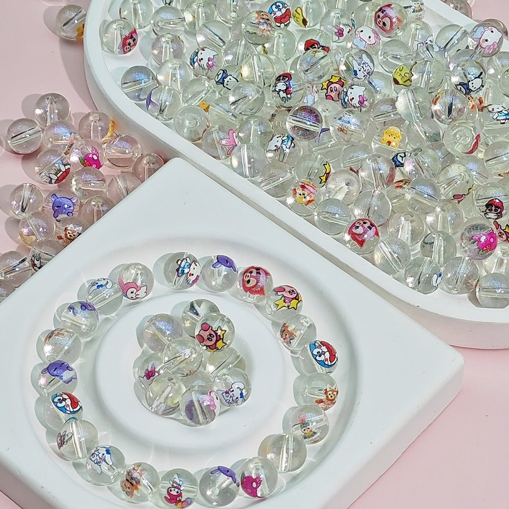 Transparent Round Glass Beads 10mm Cartoon Character Printing 100pcs