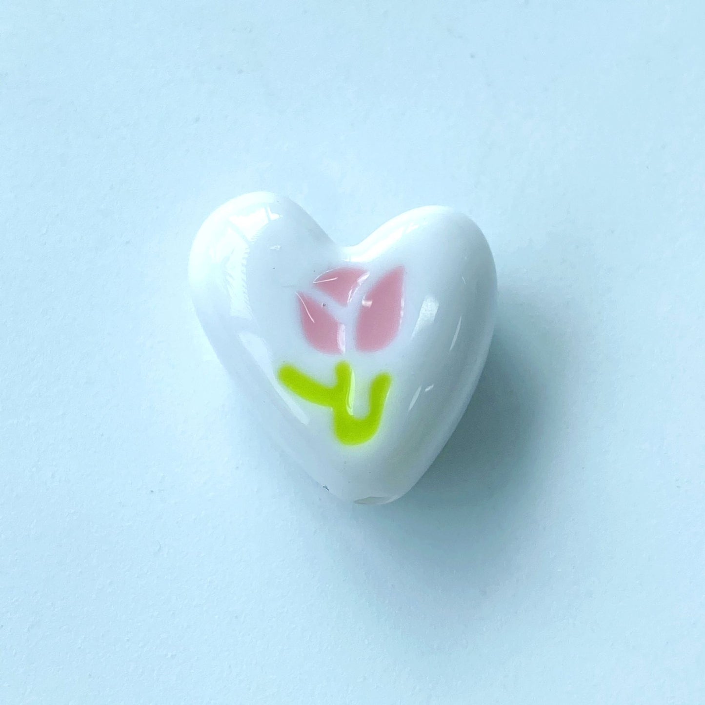 Hand Painted Heart Acrylic Beads 20mm Summer Tulip Pastel 100pcs 7