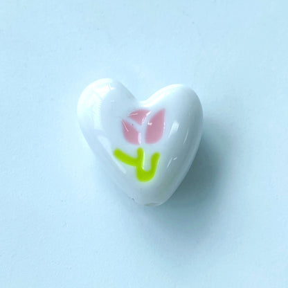 Hand Painted Heart Acrylic Beads 20mm Summer Tulip Pastel 100pcs 7