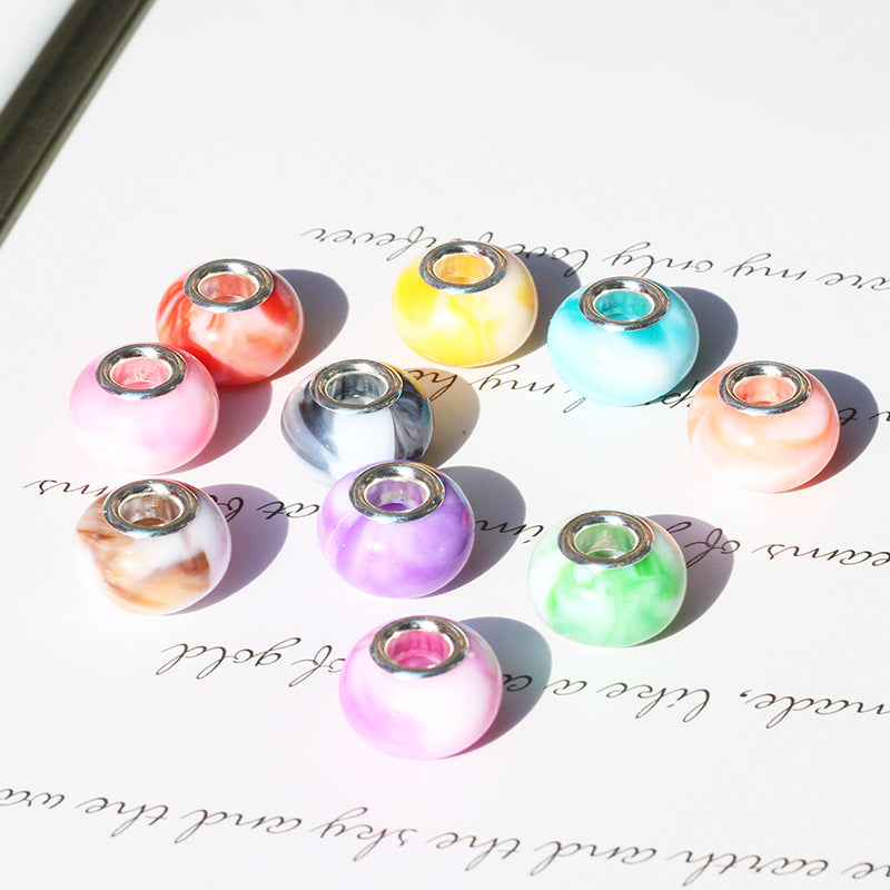 Blooming Color Marble Resin Spacer Beads 14mm Glossy Metal-Lined Hole 100pcs 3