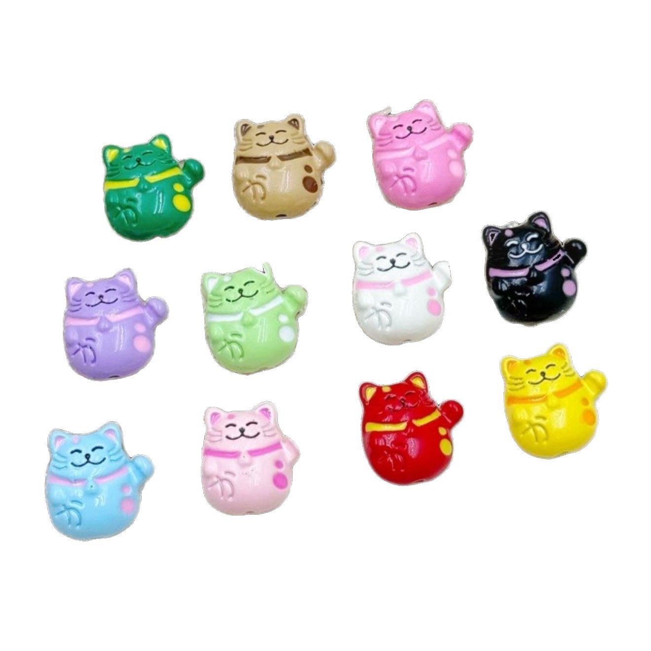 Fortune Cat Metal Beads 13mm Painted Glossy Lucky Colors 5
