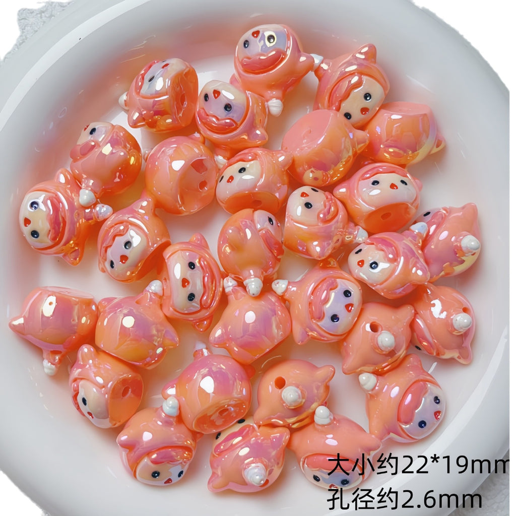 Glossy Iridescent 3D Pop Mart Resin Beads 17-23mm 5pcs 5