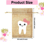 Cotton Linen Drawstring Cloth Bags Tooth Pattern 9.5x13.5cm 2pcs 2