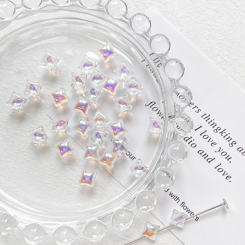 Lampwork Glass Beads Irregular Square 6mm Light Pastel Colors 10pcs 8