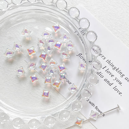 Lampwork Glass Beads Irregular Square 6mm Light Pastel Colors 10pcs 8