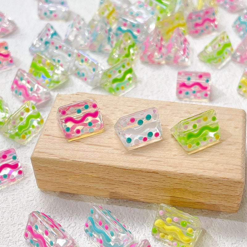 Lampwork Prism Glass Beads 12mm Hand Painted Dopamine Polka Dotted 5pcs 4