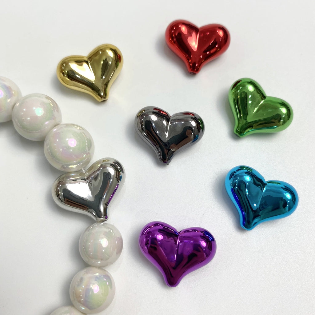 UV Plating Heart Acrylic Beads 22mm Metallic Colorful 20pcs 4