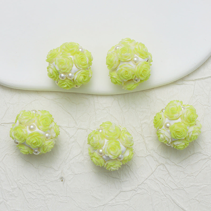 Embellished Flower Cluster Clay Beads 20mm Gradient Rose 10pcs 17