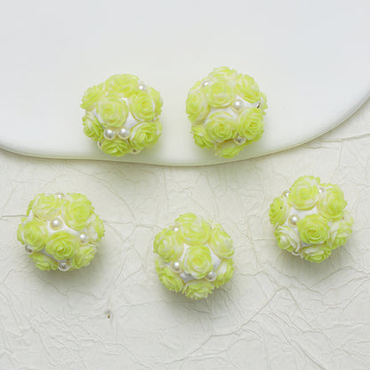 Embellished Flower Cluster Clay Beads 20mm Gradient Rose 10pcs 17