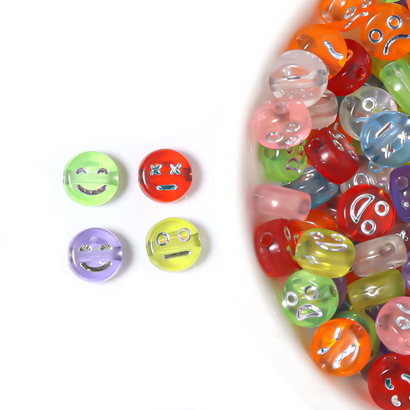 Cartoon Emoticon Flat Round Acrylic Beads 7x3.5mm Colorful 100pcs 18