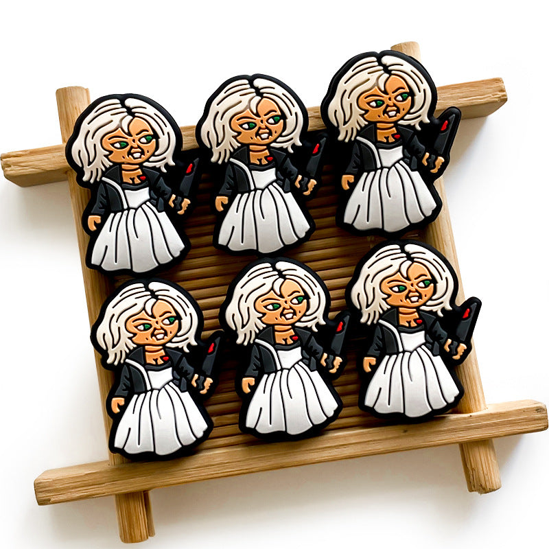 Silicone Focal Beads Halloween Horror Figure Holding Knife 20pcs 3