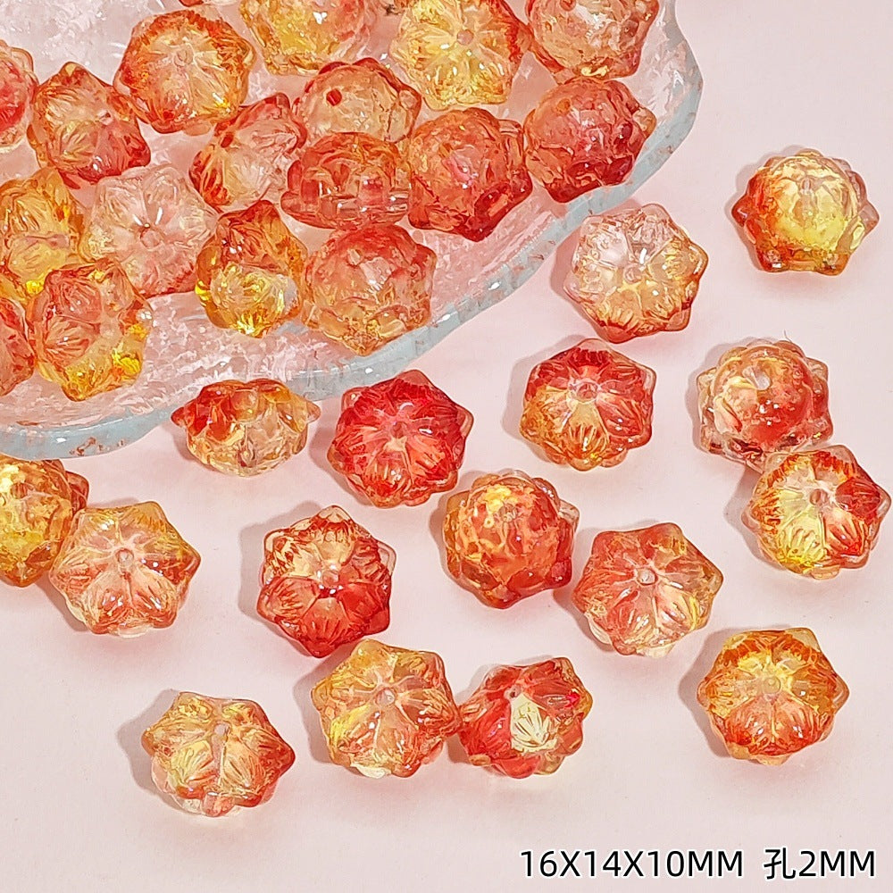 Tiny Flower Glass Beads 16mm Clear Translucent Mixed Colors 50pcs 10