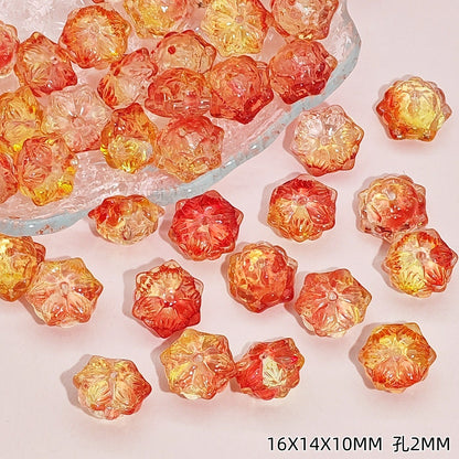 Tiny Flower Glass Beads 16mm Clear Translucent Mixed Colors 50pcs 10