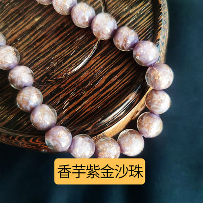 Lampwork Glass Beads Round 8-12mm Dyed Core Gold Foil 100pcs 19
