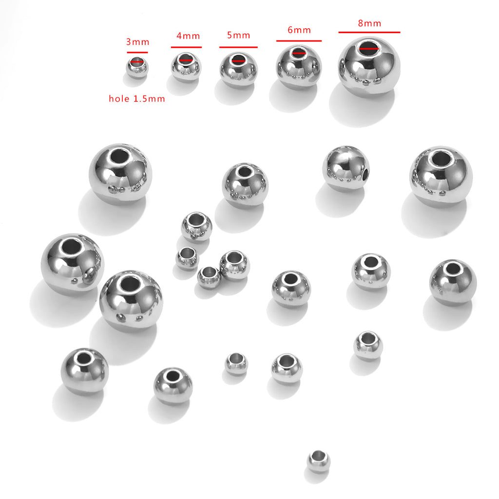 Stainless Steel Round Metal Beads 3-8mm Smooth Finish 50pcs 5