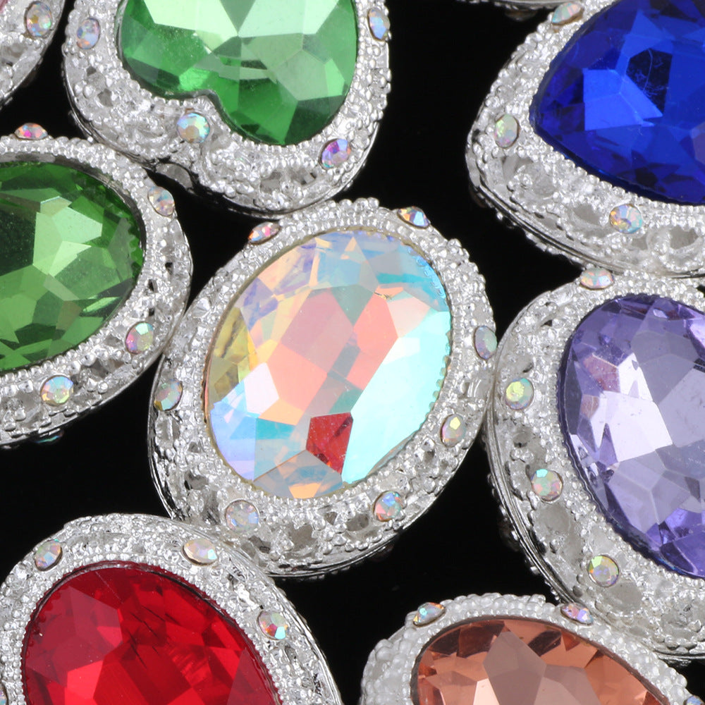 Double-Sided Heart Rhinestone Beads 22mm Alloy Encrusted 10pcs 24