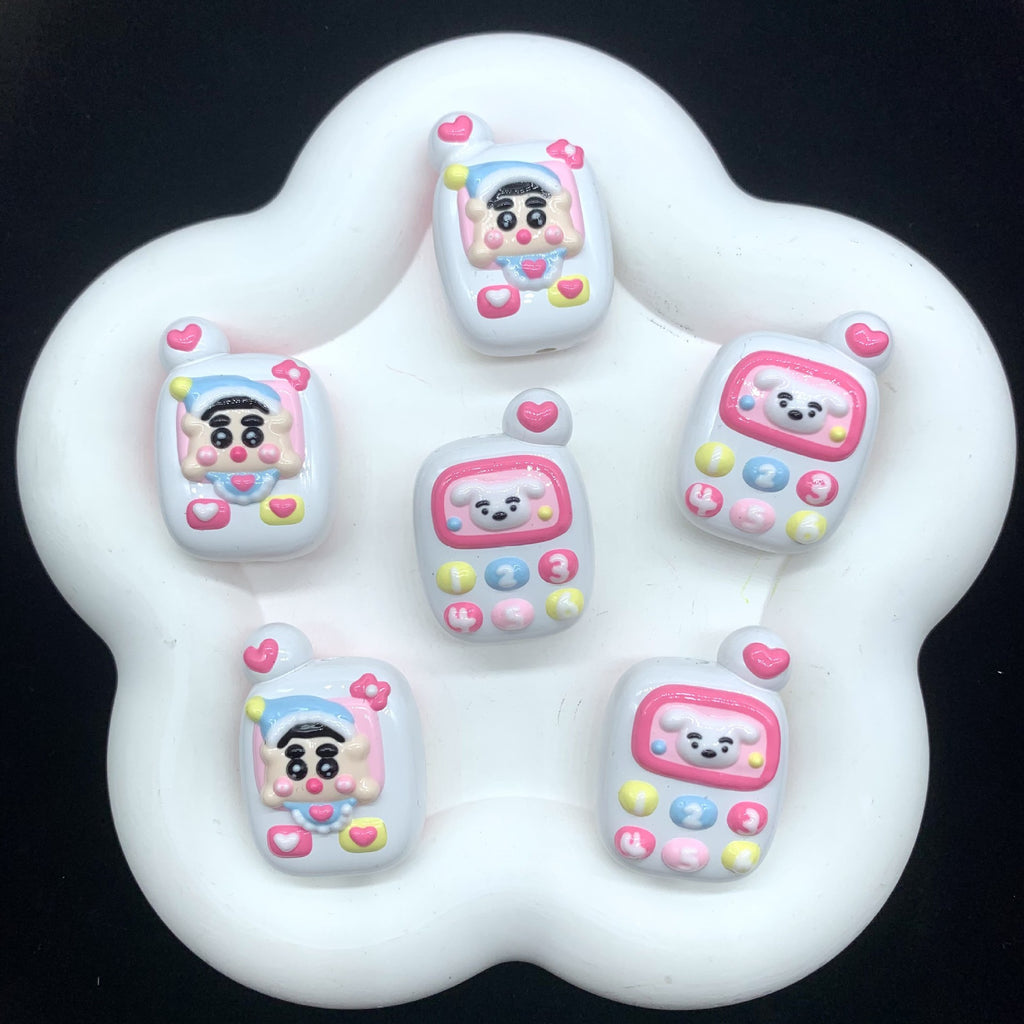 Hand Painted Phone Acrylic Beads 25x35mm Pingu Shin-Chan Design 4pcs 8