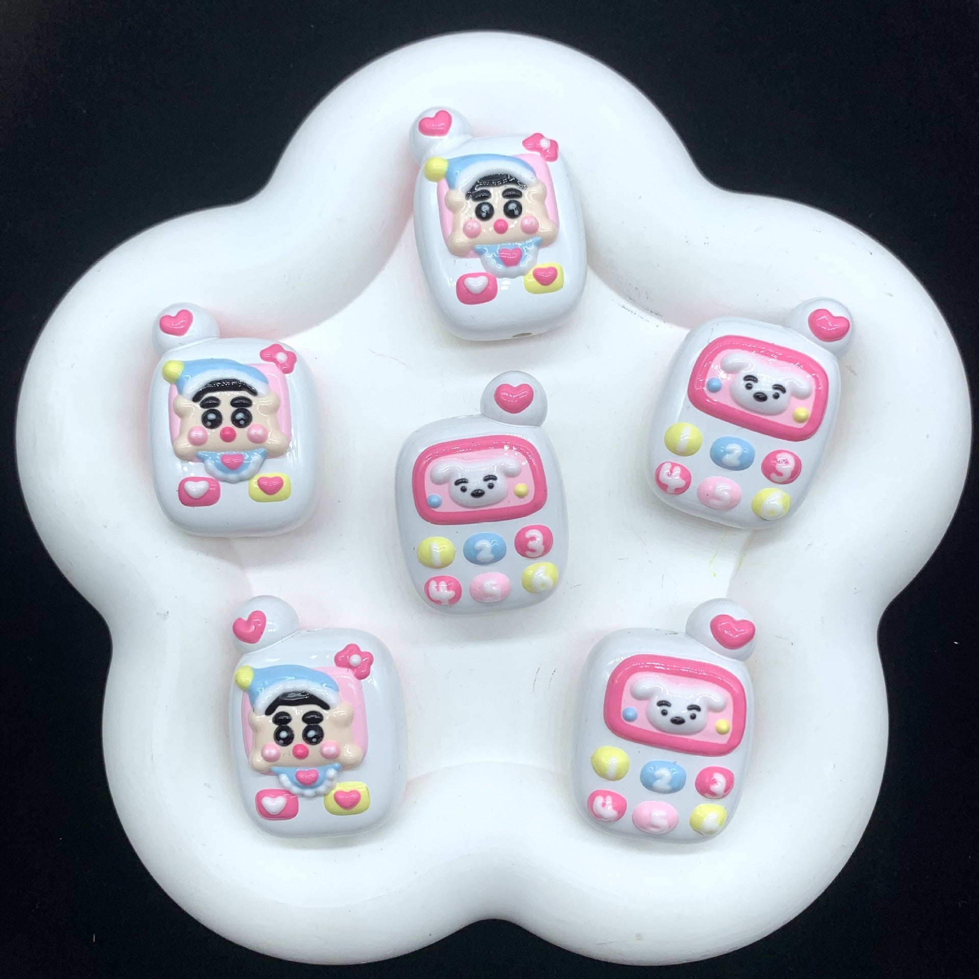 Hand Painted Phone Acrylic Beads 25x35mm Pingu Shin-Chan Design 4pcs 8