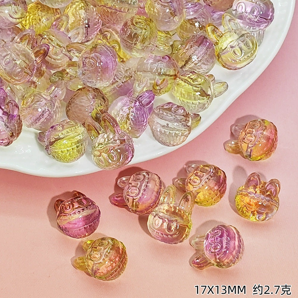 Big-Head Labub Glass Beads 17mm Translucent Rabbit Shape 25pcs 16
