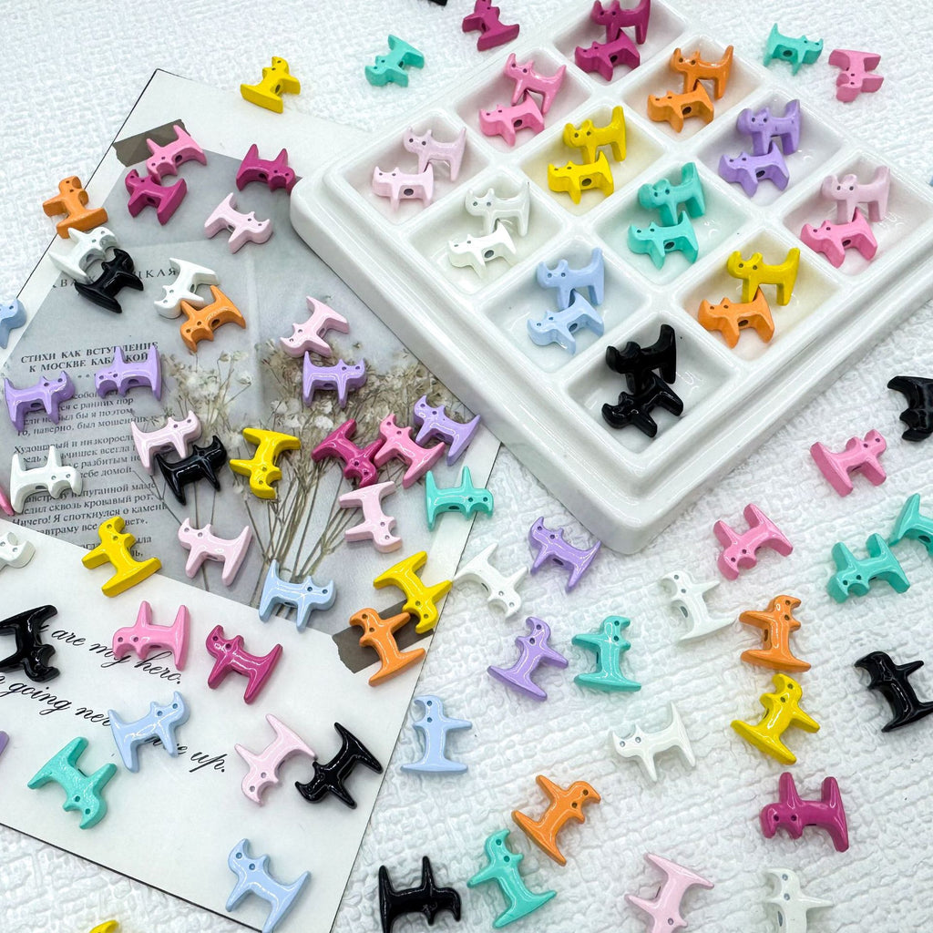 Cat Shaped Metal Beads 12mm Glossy Colorful Painted Alloy 20pcs 2