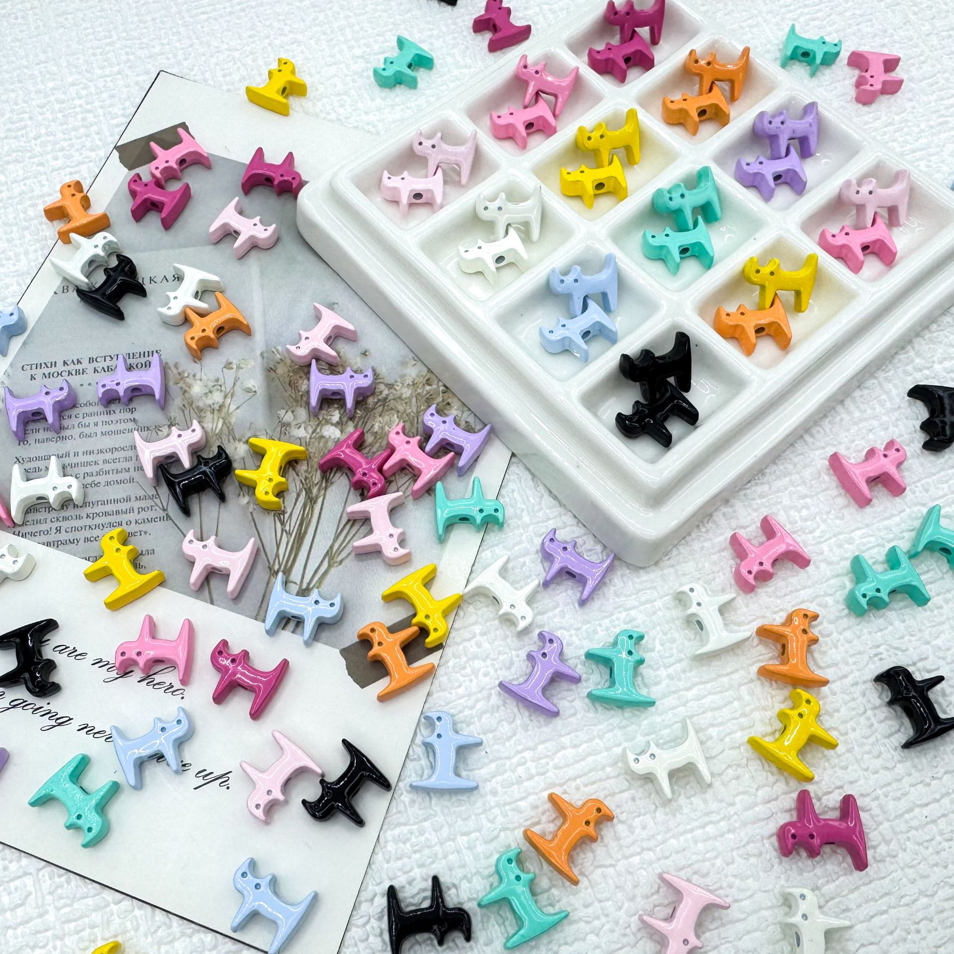 Cat Shaped Metal Beads 12mm Glossy Colorful Painted Alloy 20pcs 2