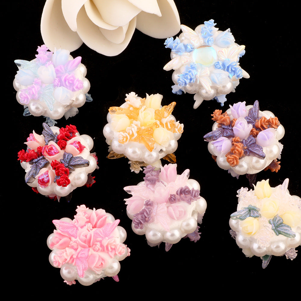 Bouquet Clay Beads 25mm Pearl Wrapped Floral Design 2pcs 3
