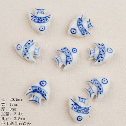 Hand Painted Fish Ceramic Beads Tropical Colorful 5pcs 11