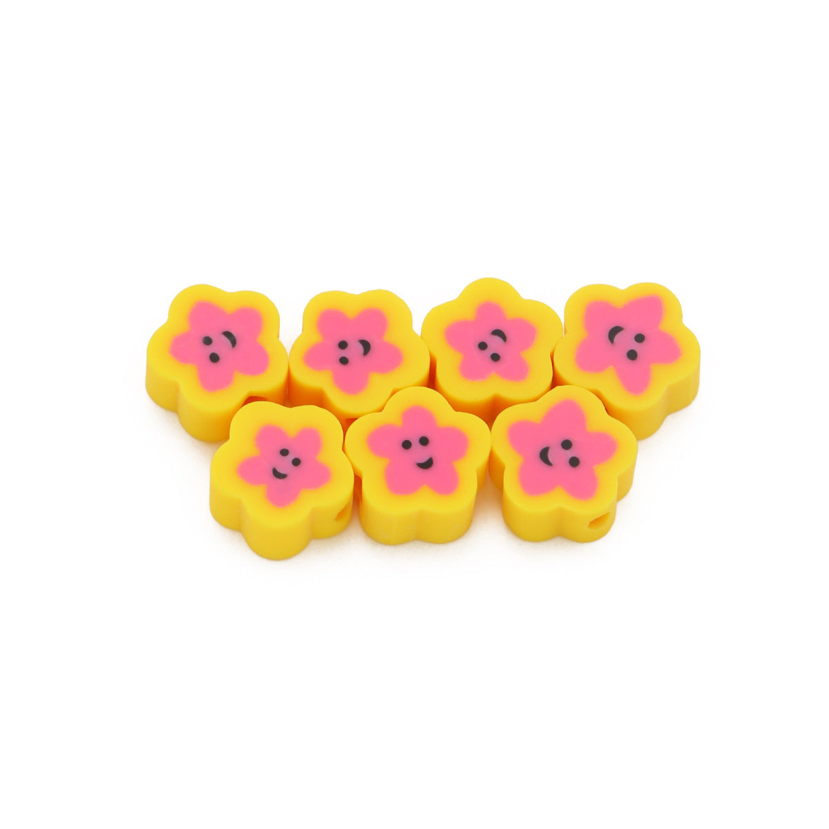 Star Clay Beads 9mm Tiny Smiley Face Yellow Pink 100pcs 5