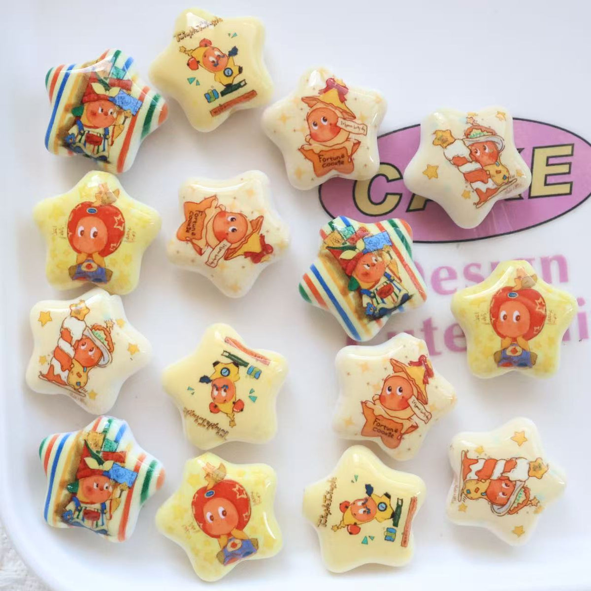 Printed Star Shaped Acrylic Beads 26mm Glossy Cartoon Design 20pcs