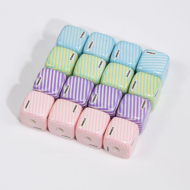 Striped Designer M Acrylic Square Beads 14mm 10pcs 4