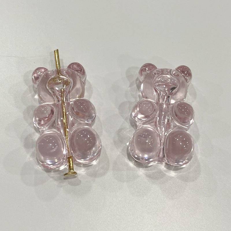 Clear Candy Colored Teddy Bear Acrylic Beads 12x18mm 10pcs 13