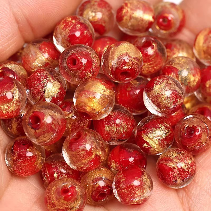 Lampwork Glass Beads Round 8mm 10mm Ancient Gold Silver Foil 100pcs 3