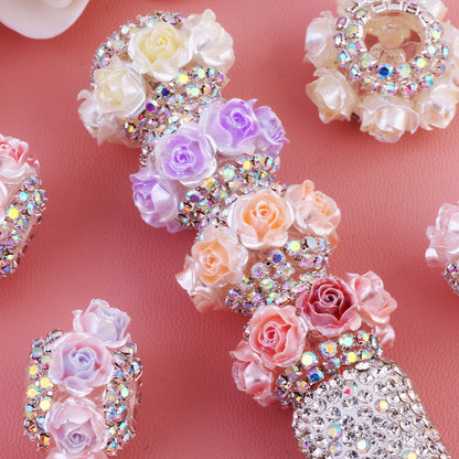 3D Rose Wrapped Rhinestone Beads 22mm Resin Floral Design 10pcs 4