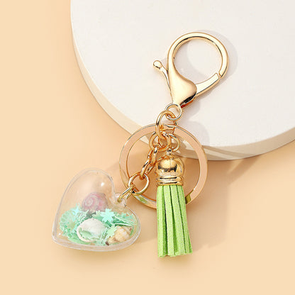 Acrylic Rainbow Pearl Heart Keychain with Pastel Beads and Green Tassel 9