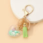 Acrylic Rainbow Pearl Heart Keychain with Pastel Beads and Green Tassel 9