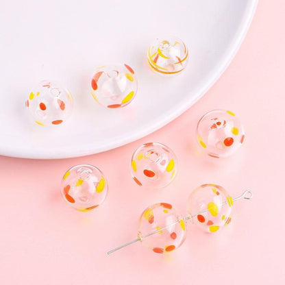 Hand Painted Hollow Polka Dotted Blown Glass Beads 14mm 4pcs 11
