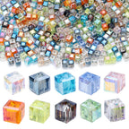 Transparent Square Glass Beads 8mm Iridescent Colors 50pcs
