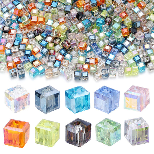 Transparent Square Glass Beads 8mm Iridescent Colors 50pcs