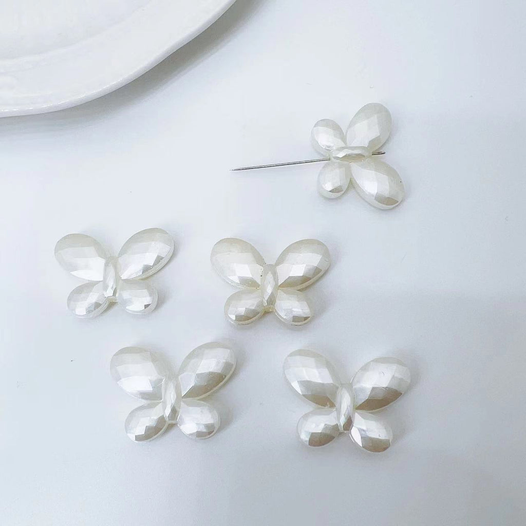 Imitation Pearl 3D Butterfly Acrylic Beads 14x33mm 20x28mm Soft Ivory 50pcs 3