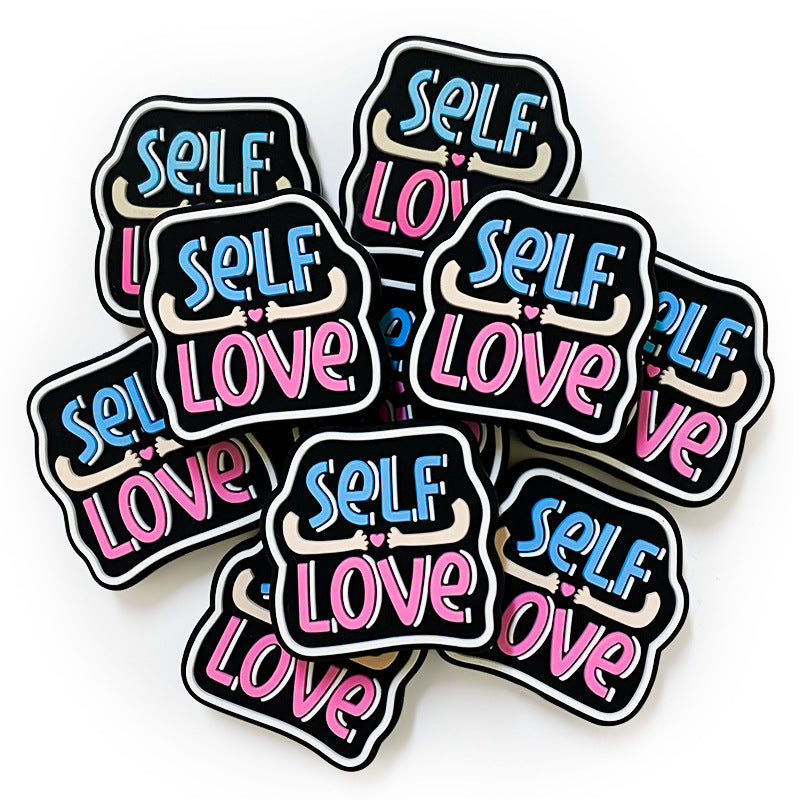 Silicone Focal Beads Self Love Colorful Lettering Black Background 20pcs 4