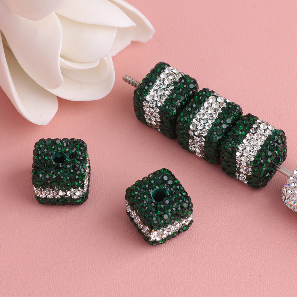 Polymer Clay Cube Rhinestone Beads 24mm Waistline Sparkle 5pcs 10