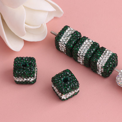 Polymer Clay Cube Rhinestone Beads 24mm Waistline Sparkle 5pcs 10