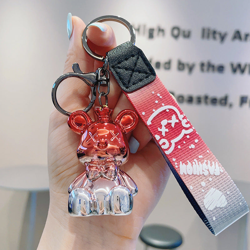 Resin Crown Bear Keychain Metallic Finish Cartoon Charm 6