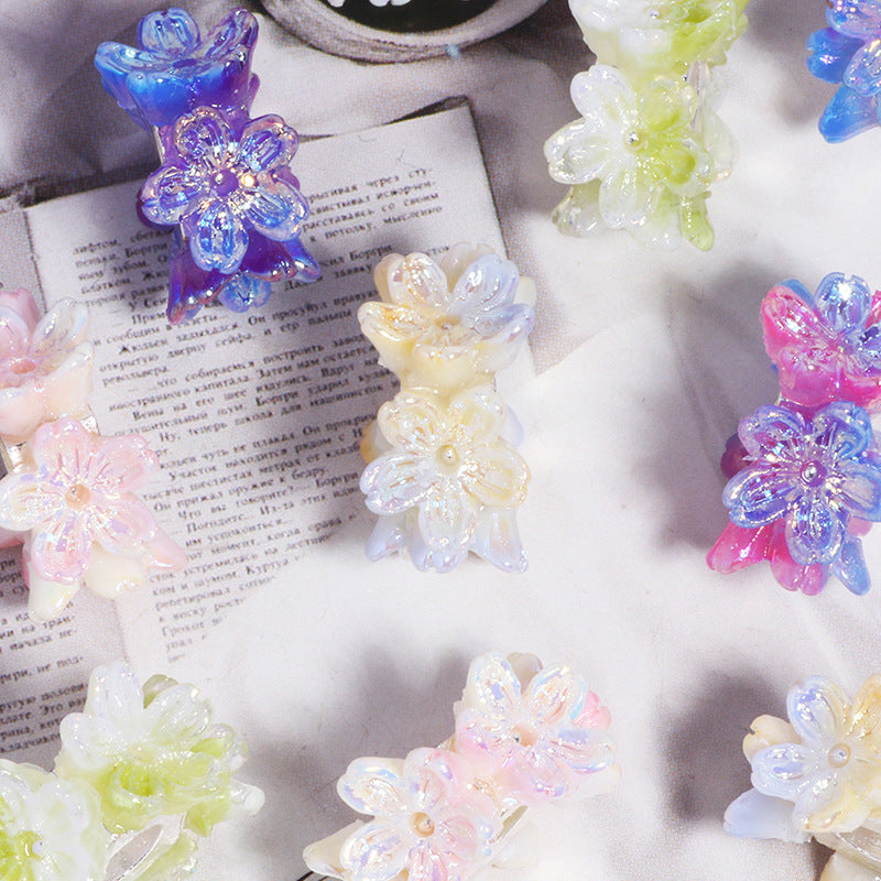 Gradient Flower Resin Barrel Beads 18mm Iridescent Shimmer 5pcs 3