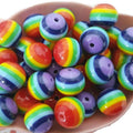 Striped Bubblegum Beads 20mm Bright Rainbow Chunky Resin 10pcs 3
