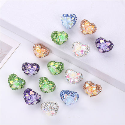 Rhinestone Heart Clay Beads 23mm Peach Blossoming Rose 10pcs 2