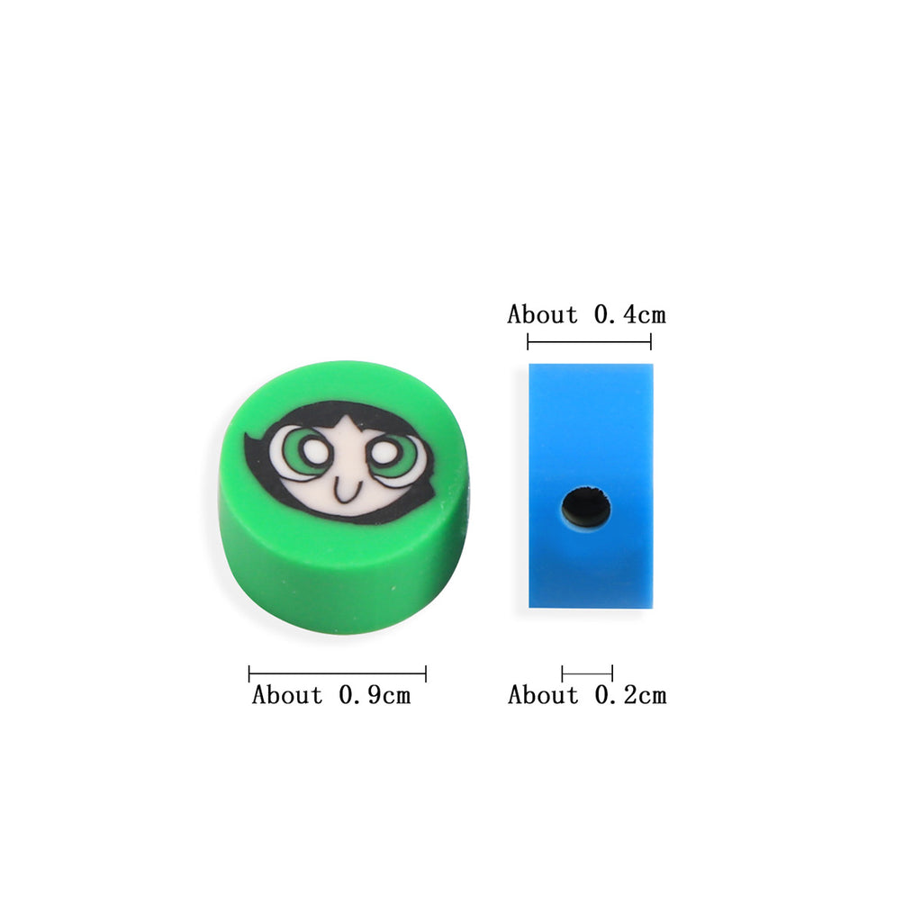 Flat Clay Beads 9mm Power Puff Girl Polymer Colorful 100pcs 2